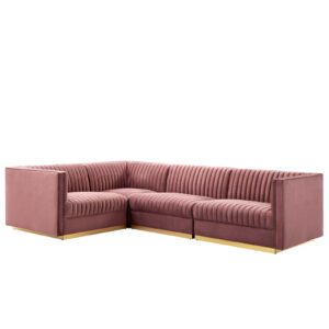 Sanguine Channel Tufted Performance Velvet 4-Piece Left-Facing Modular Sectional Sofa By Modway - EEI-5830 - Dusty Rose