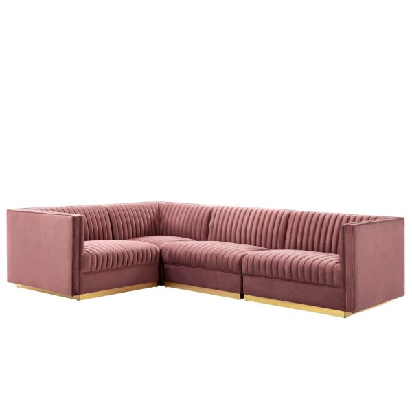 Sanguine Channel Tufted Performance Velvet 4-Piece Left-Facing Modular Sectional Sofa By Modway - EEI-5830 - Dusty Rose