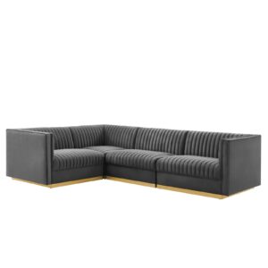 Sanguine Channel Tufted Performance Velvet 4-Piece Left-Facing Modular Sectional Sofa By Modway - EEI-5830 - Gray