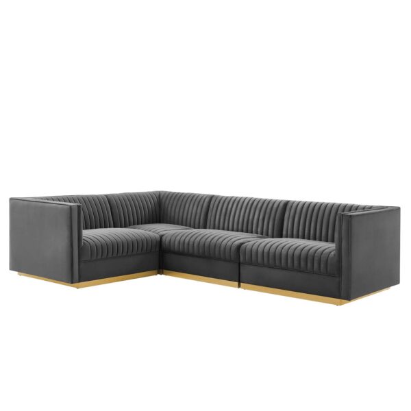Sanguine Channel Tufted Performance Velvet 4-Piece Left-Facing Modular Sectional Sofa By Modway - EEI-5830 - Gray