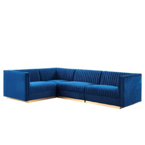 Sanguine Channel Tufted Performance Velvet 4-Piece Left-Facing Modular Sectional Sofa By Modway - EEI-5830 - Navy