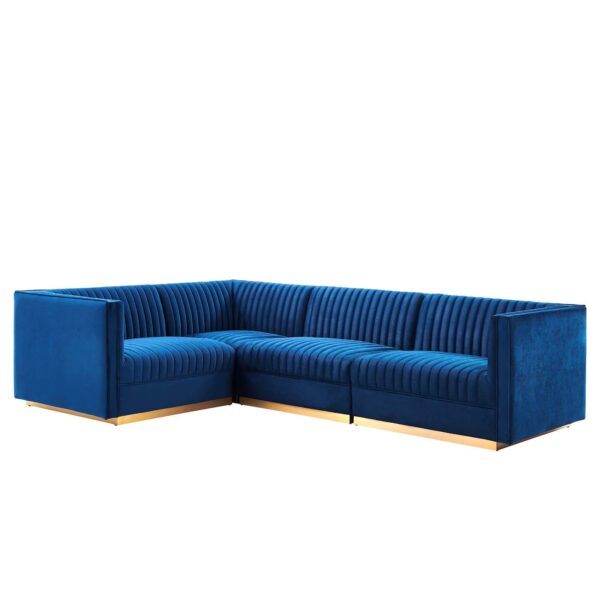 Sanguine Channel Tufted Performance Velvet 4-Piece Left-Facing Modular Sectional Sofa By Modway - EEI-5830 - Navy