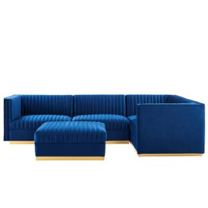 Sanguine Channel Tufted Performance Velvet 5-Piece Right-Facing Modular Sectional Sofa By Modway - EEI-5831 - Navy