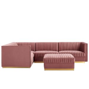 Sanguine Channel Tufted Performance Velvet 5-Piece Left-Facing Modular Sectional Sofa By Modway - EEI-5832 - Dusty Rose