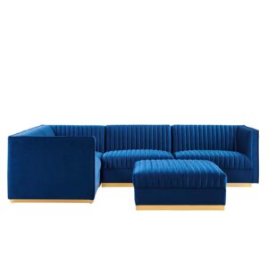 Sanguine Channel Tufted Performance Velvet 5-Piece Left-Facing Modular Sectional Sofa By Modway - EEI-5832 - Navy
