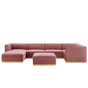 Sanguine Channel Tufted Performance Velvet 7-Piece Right-Facing Modular Sectional Sofa By Modway - EEI-5839 - Dusty Rose