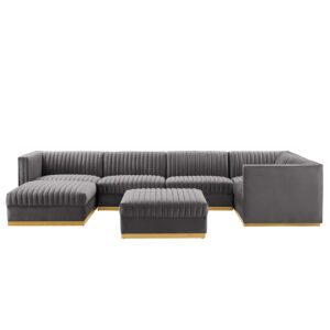 Sanguine Channel Tufted Performance Velvet 7-Piece Right-Facing Modular Sectional Sofa By Modway - EEI-5839 - Gray