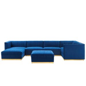 Sanguine Channel Tufted Performance Velvet 7-Piece Right-Facing Modular Sectional Sofa By Modway - EEI-5839 - Navy