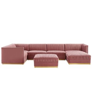 Sanguine Channel Tufted Performance Velvet 7-Piece Left-Facing Modular Sectional Sofa By Modway - EEI-5840 - Dusty Rose