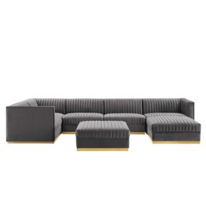 Sanguine Channel Tufted Performance Velvet 7-Piece Left-Facing Modular Sectional Sofa By Modway - EEI-5840 - Gray