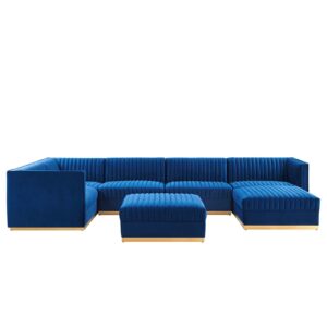 Sanguine Channel Tufted Performance Velvet 7-Piece Left-Facing Modular Sectional Sofa By Modway - EEI-5840 - Navy