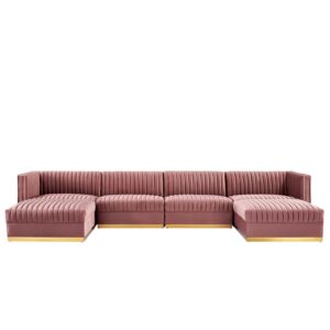 Sanguine Channel Tufted Performance Velvet 6-Piece Modular Sectional Sofa By Modway - EEI-5841 - Dusty Rose