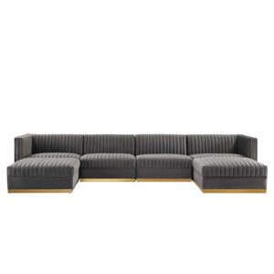 Sanguine Channel Tufted Performance Velvet 6-Piece Modular Sectional Sofa By Modway - EEI-5841 - Gray