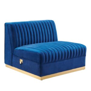 Sanguine Channel Tufted Performance Velvet Modular Sectional Sofa Armless Chair By Modway - EEI-6033 - Navy Blue