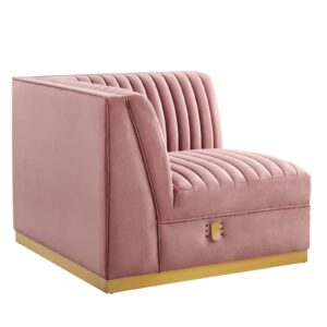 Sanguine Channel Tufted Performance Velvet Modular Sectional Sofa Left Corner Chair By Modway - EEI-6034 - Dusty Rose