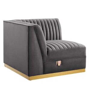 Sanguine Channel Tufted Performance Velvet Modular Sectional Sofa Left Corner Chair By Modway - EEI-6034 - Gray