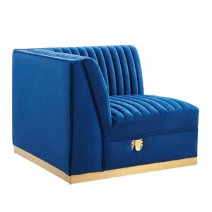 Sanguine Channel Tufted Performance Velvet Modular Sectional Sofa Left Corner Chair By Modway - EEI-6034 - Navy Blue