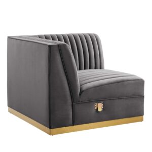 Sanguine Channel Tufted Performance Velvet Modular Sectional Sofa Right Corner Chair By Modway - EEI-6035 - Gray