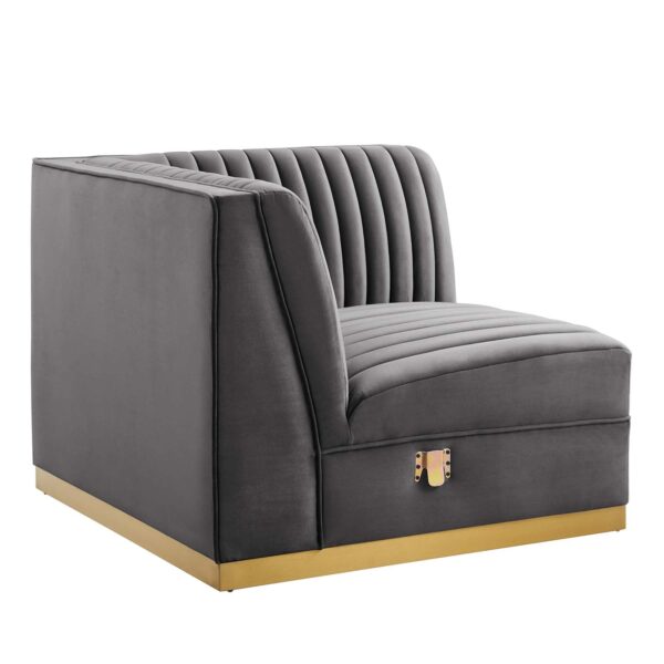 Sanguine Channel Tufted Performance Velvet Modular Sectional Sofa Right Corner Chair By Modway - EEI-6035 - Gray