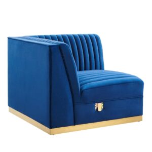 Sanguine Channel Tufted Performance Velvet Modular Sectional Sofa Right Corner Chair By Modway - EEI-6035 - Navy Blue