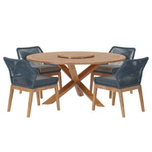 Wellspring 5-Piece Outdoor Patio Teak Wood Dining Set By Modway - EEI-6118 - Blue Graphite