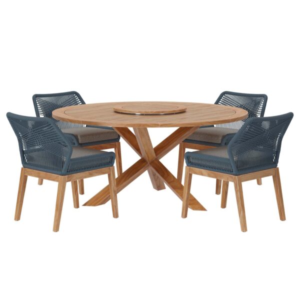 Wellspring 5-Piece Outdoor Patio Teak Wood Dining Set By Modway - EEI-6118 - Blue Graphite