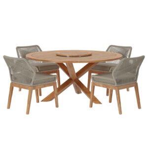 Wellspring 5-Piece Outdoor Patio Teak Wood Dining Set By Modway - EEI-6118 - Light Gray Greige