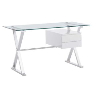 Sector 56" Glass Top Glass Office Desk By Modway - EEI-6225