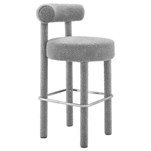 Toulouse Boucle Fabric Bar Stool By Modway - EEI-6385 - Light Gray Silver