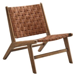 Saoirse Faux Leather Wood Accent Lounge Chair By Modway - EEI-6542 - Walnut Brown
