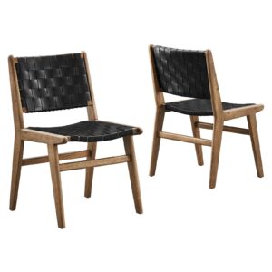 Saoirse Faux Leather Wood Dining Side Chair - Set of 2 By Modway - EEI-6544 - Walnut Black