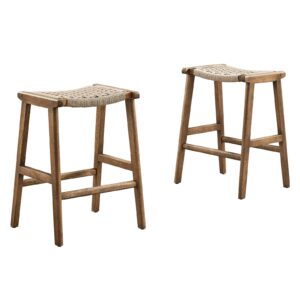 Saoirse Woven Rope Wood Counter Stool - Set of 2 By Modway - EEI-6548 - Walnut Natural