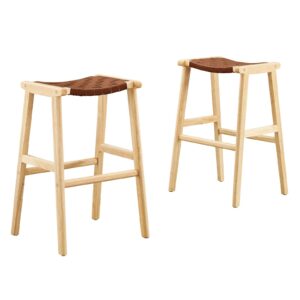 Saoirse Faux Leather Wood Bar Stool - Set of 2 By Modway - EEI-6549 - Natural Brown