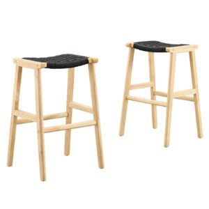 Saoirse Woven Rope Wood Bar Stool - Set of 2 By Modway - EEI-6550 - Natural Black