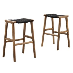 Saoirse Woven Rope Wood Bar Stool - Set of 2 By Modway - EEI-6550 - Walnut Black