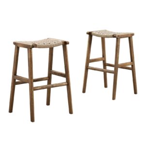Saoirse Woven Rope Wood Bar Stool - Set of 2 By Modway - EEI-6550 - Walnut Natural