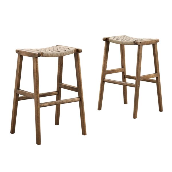 Saoirse Woven Rope Wood Bar Stool - Set of 2 By Modway - EEI-6550 - Walnut Natural