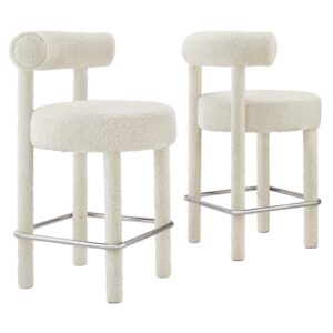 Toulouse Boucle Fabric Counter Stool - Set of 2 By Modway - EEI-6707 - Ivory Silver