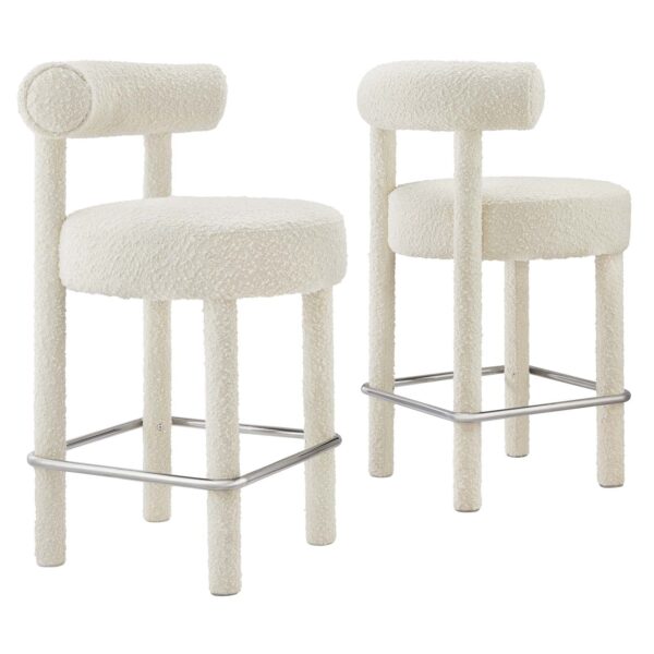 Toulouse Boucle Fabric Counter Stool - Set of 2 By Modway - EEI-6707 - Ivory Silver