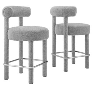 Toulouse Boucle Fabric Counter Stool - Set of 2 By Modway - EEI-6707 - Light Gray Silver