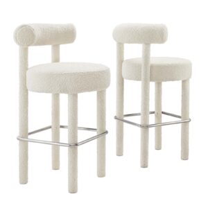 Toulouse Boucle Fabric Bar Stool - Set of 2 By Modway - EEI-6709 - Ivory Silver