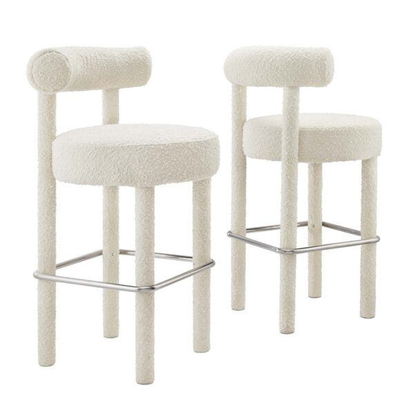 Toulouse Boucle Fabric Bar Stool - Set of 2 By Modway - EEI-6709 - Ivory Silver
