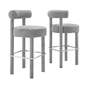 Toulouse Boucle Fabric Bar Stool - Set of 2 By Modway - EEI-6709 - Light Gray Silver