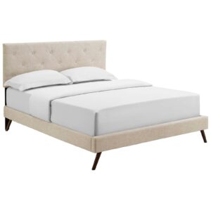 Tarah Queen Fabric Platform Bed with Round Splayed Legs By Modway - MOD-5979 - Beige