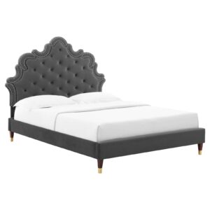 Sasha Button-Tufted Performance Velvet Full Bed By Modway - MOD-6807 - Charcoal