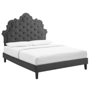 Sasha Button-Tufted Performance Velvet Queen Bed By Modway - MOD-6827 - Charcoal