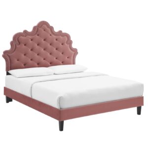 Sasha Button-Tufted Performance Velvet Queen Bed By Modway - MOD-6827 - Dusty Rose