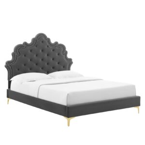 Sasha Button-Tufted Performance Velvet King Bed By Modway - MOD-6832 - Charcoal