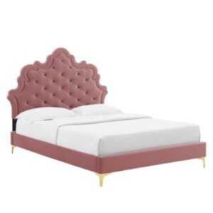 Sasha Button-Tufted Performance Velvet King Bed By Modway - MOD-6832 - Dusty Rose