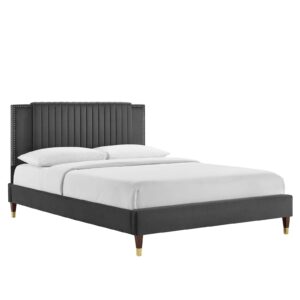 Zahra Channel Tufted Performance Velvet Queen Platform Bed By Modway - MOD-6970 - Charcoal